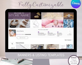 Etsy Shop Kit Templates Canva, Custom Etsy Shop Banners, Etsy Store Listing Images, Editable Template Bundle , Etsy Small Business Branding