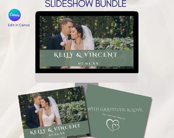 Wedding Album & Slideshow Template Bundle Canva, Green Minimalist Editorial Photo Book, Elegant Wedding Video, Digital Keepsake Set