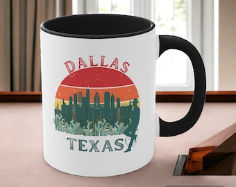 Dallas Coffee Mug, Dallas Enamel Camping Mug, Texas Reunion Tower Mug, Dallas Skylines Traveler Mug, Dallas Souvenir, Cowboy Graphic Mug