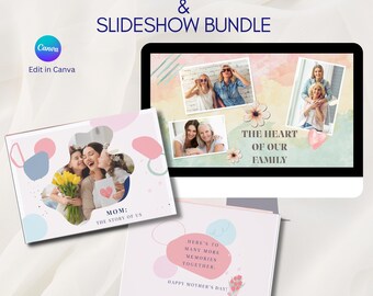 Mothers Day Photo Album & Slideshow Bundle Canva Template, Watercolor Memory Book, Mom Video Slideshow, Editable Digital Keepsake Gift Set