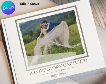 Minimalist Wedding Photo Album Template Canva, Green Wedding Album for Photographers, Landscape Birthday Album, Digital Wedding Photo Book