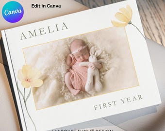 Plantilla de álbum de fotos de bebé en Canva, álbum de fotos de bebé para fotógrafos, álbum personalizado del primer año del bebé, álbum de fotos personalizado de hitos del bebé