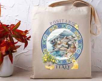 Italy Tote Bag: Positano Coast, Sorrento Lemons, Cotton Canvas - Etsy