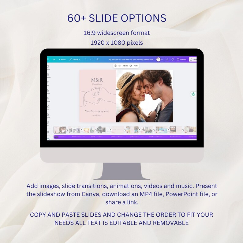 Pink Wedding Slideshow Template Canva, Elegant Wedding Photo Slideshow ...