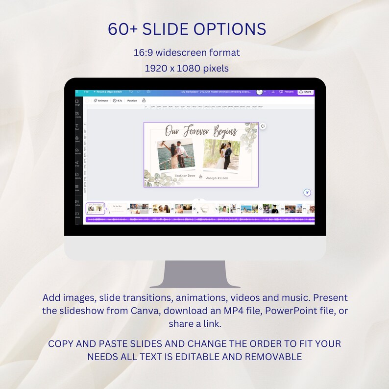 Wedding Slideshow Template Canva, Elegant Engagement Photo Slideshow ...