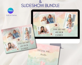 Mothers Day Photo Album & Slideshow Bundle Canva Template, Watercolor Memory Book, Mom Video Slideshow, Editable Digital Keepsake Gift Set