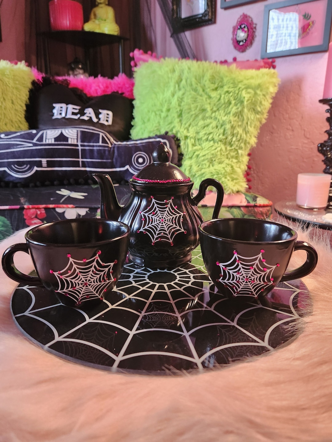 Rhinestone Gothic Teapot Set Handmade Black Goth Tea Set Etsy