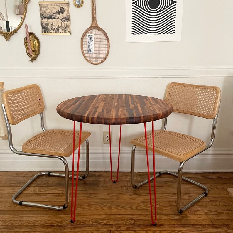 Round Cafe Dining Table Edge Grain Butcher Block Reclaimed Etsy