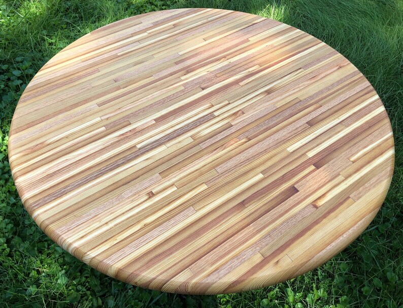 Round Cafe Dining Table Edge Grain Butcher Block Reclaimed Pine Wood