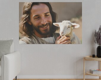 Jesus and the Lamb: Jesus Lamb of God, Christian Canvas Wall Art, Jesus Home Decor Picture, God Canvas Prints Jesus Canvas Wall Art