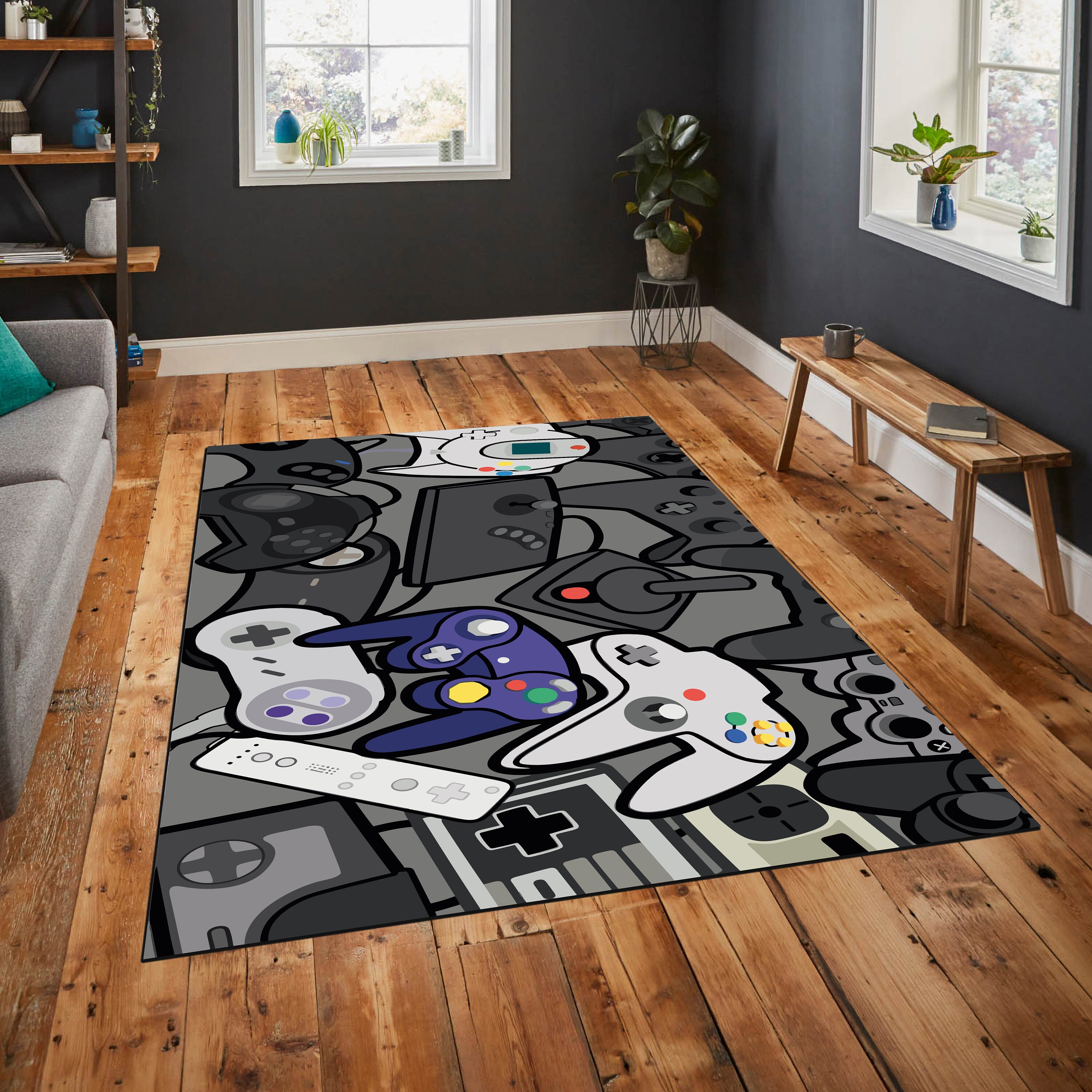 Joystick Pattern Rug, Game Console Rug, Awesome Rug, Game Room Rug ...