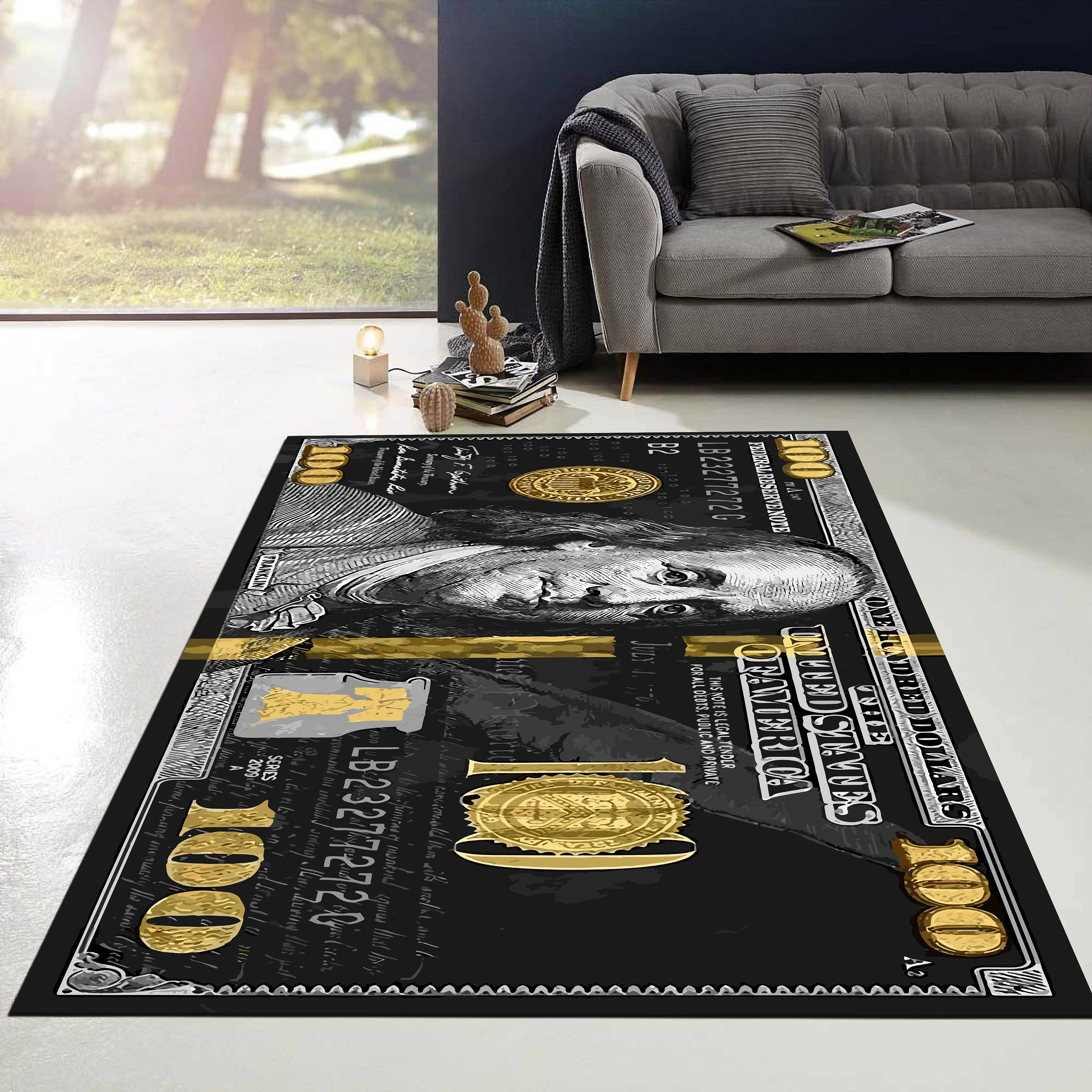 100 Dollar Bill Area Rug, Ben Franklin Old 100 Dollar Bill Dobby Rug ...