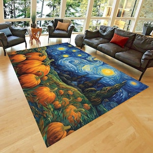 Halloween Rug, Pumpkin Rug, Starry Night Design Rug, Horror Themed Rug, Halloween Gift, Halloween Ghost Rug, Ghost Rug, Halloween Decor Gift
