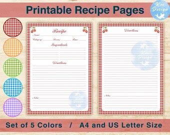 Printable Recipe Page, Vintage Recipe Card, Recipe Sheet, Cooking Recipe Page, Size A4 and US Letter PDF, DIY Recipe Book, Printable Papers