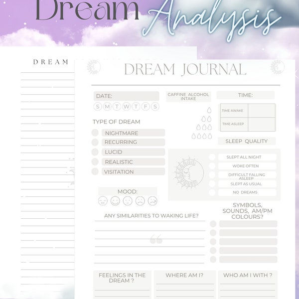 Analyse de rêve imprimable, Dream Tracker imprimable, Journal de rêves, Journal de rêves, Interprétation de rêve, Sleep Tracker, PDF à téléchargement immédiat