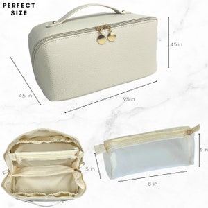 Large Capacity Travel Cosmetic Bag with MESH BAG, Travel Makeup Bag, Toiletry Bag, Vegan Leather, Bridal Shower Gift, Cosmetic Case Cream