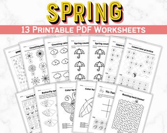 Spring Break Activity Worksheets PDF, Printable PreK & Kindergarten Learning Bundle, Counting, Letters, Patterns Coloring
