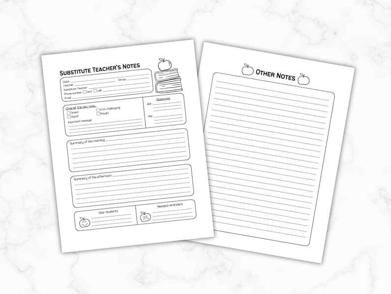 Substitute Teacher Notes, Replacement Teacher Feedback Form, Printable ...