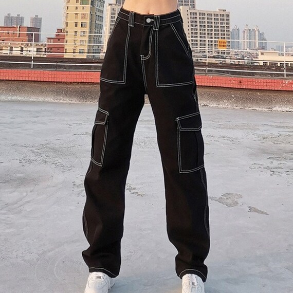 Women Cargo Pants Baggy Jeans Black Cargo Pants Denim 