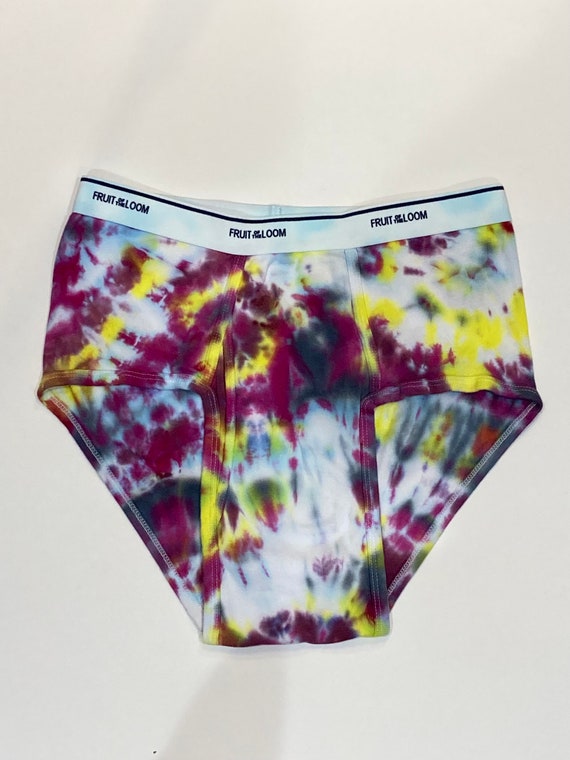 Purple Meets Yellow Men's XL Fruit of the Loom Tie Dye Briefs