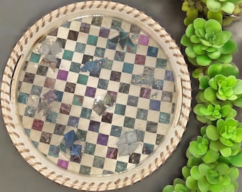 Under the sea checkered wooden tray
