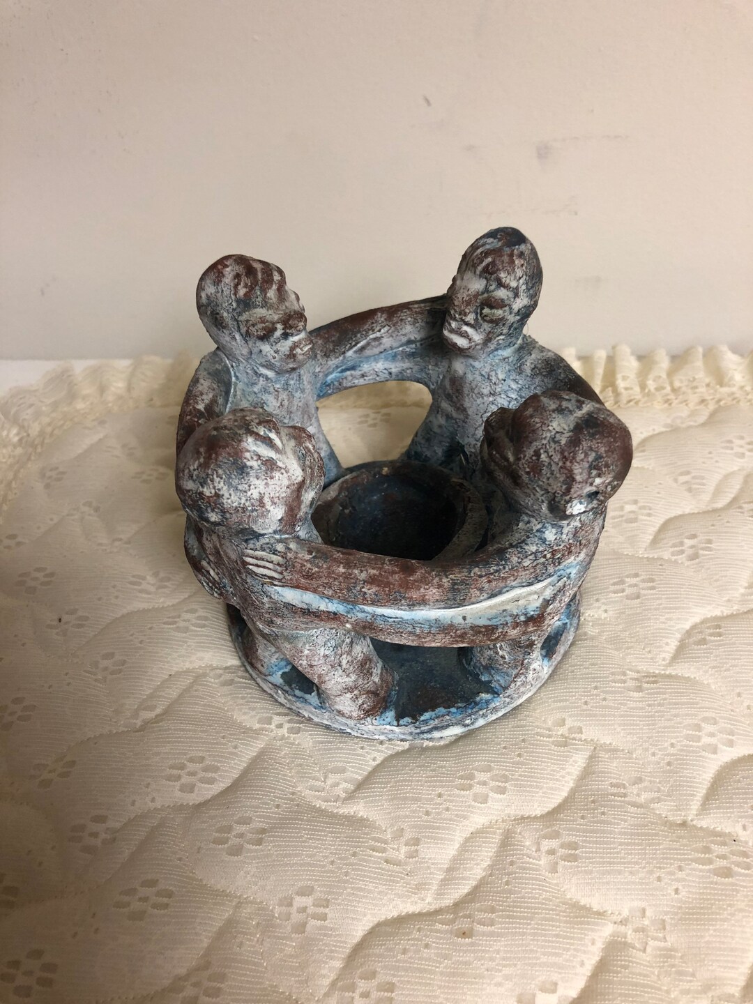 Vintage Incense Burner/votive Holder Circle of Friends Clay Terracotta