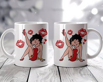 Taza personalizada de Betty Boop – Taza retro pin-up – Taza de dibujos animados vintage – Regalo para fans de Betty Boop – Idea de regalo para mujeres – Taza de café personalizada