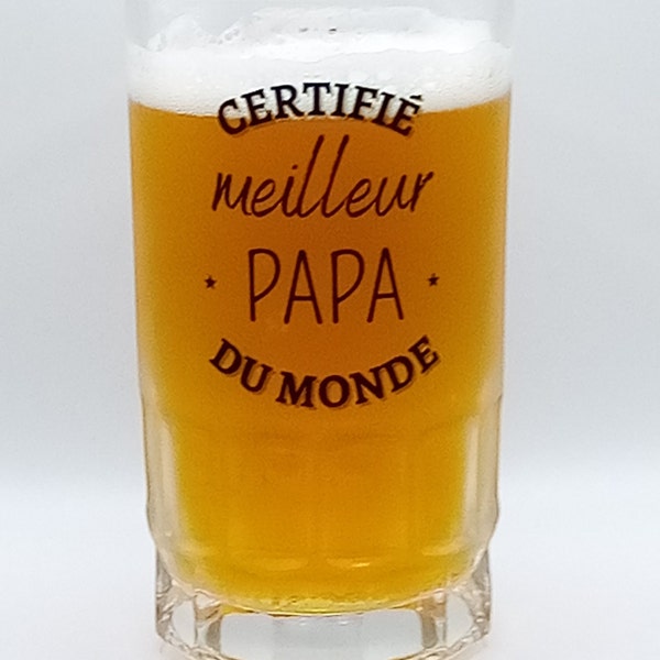 Chope de bière personnalisée "Certifié Meilleur Papa du Monde" Cadeau Fête des pères, Anniversaire. Autres designs disponibles