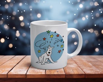 Taza de Tintín y Milú – Taza icónica de perro de cómic vintage – Regalo para fans de Tintín – Ilustración retro de cómic