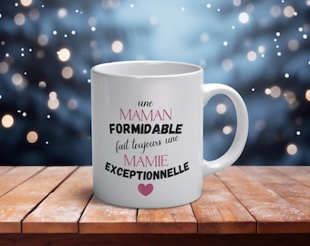 Pregnancy Announcement Mug - Future Grandma Mug "A wonderful mom always makes an exceptional grandma" - Customizable Christmas Gift