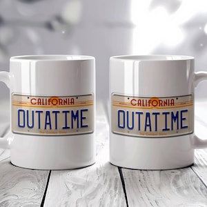 Customizable Back to the Future &quot;Outatime&quot; Mug Ideal and original Christmas gift for Geeks and retro cinema lovers