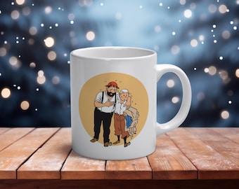 Taza de Tintín y el Capitán Haddock – Taza de cómic vintage con el dúo icónico – Regalo para fans de Tintín – Ilustración de cómic retro