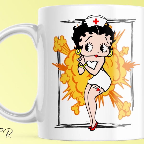 Taza personalizable "Betty Boop Enfermera" Idea de regalo ideal para los amantes de los dibujos animados retro, para ofrecer o para quedarse