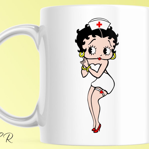 Taza personalizable "Betty Boop" Enfermera Idea de regalo ideal para los amantes de los dibujos animados retro, para ofrecer o para quedarse