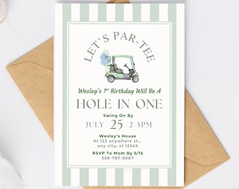 Hole in One 1st Birthday Invitation, Editable First Birthday Golf Theme Invite, DIGITAL DOWNLOAD