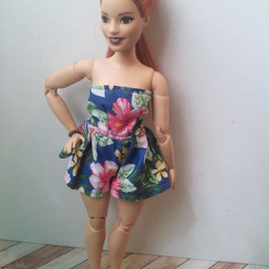 Handmade for 11.5" Fashion Dolls Scurvy Darbi SET Strapless Romper and Crossbody Bag Blue Hawaiian Summer Floral Floral