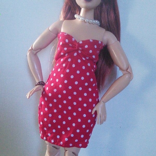 Strapless Bodycon Minidress for 11.5" Scurvy Darbi Fashion Dolls Red Polka Dot