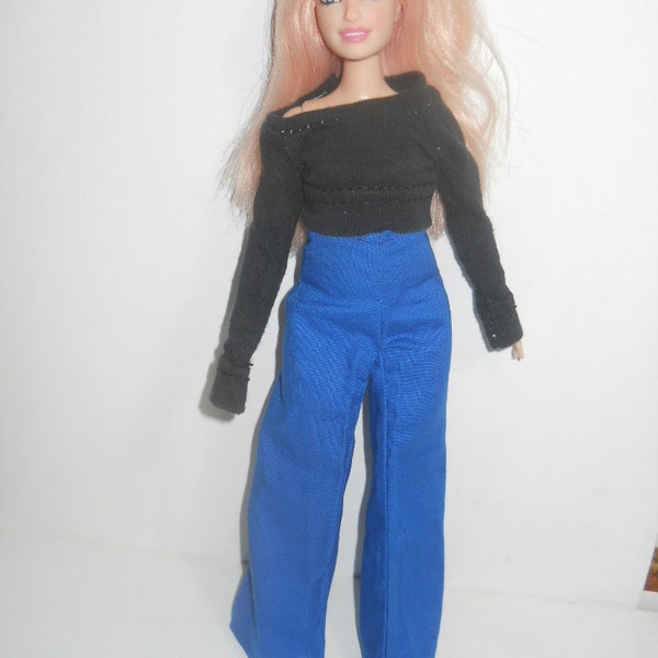 Handmade Clothing for 11.5" Curvy Fashion Dolls Scurvy Darbi Y2K Wide Leg High Waisted Pants Royal Blue