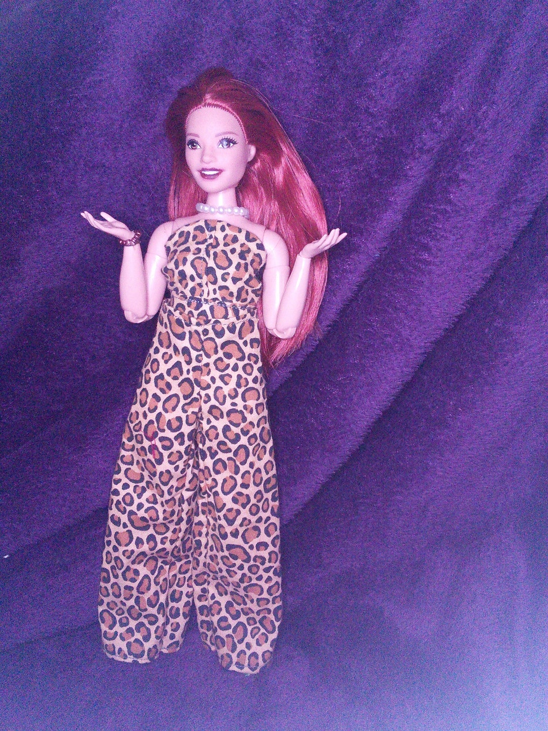 2 Piece Animal Print Set Y2K Curvy Barbie Fashion Dolls Wide Leg Pants