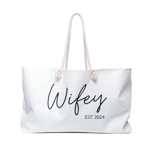 Wifey Duffle Bag, Bride tote bag, Bride beach bag, Wedding Gift, Honeymoon Gift, Bride gift, bride accessories, Wifey Est. 2023 Weekender Ba