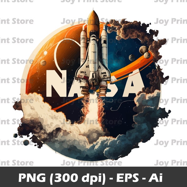 NASA Rocket Art PNG 300dpi, NASA,  clipart, Space Science, Ai, eps, Instant Download