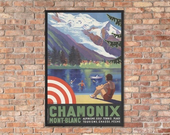 Chamonix Mont-Blanc Vintage Travel Poster, JPG Digital 300 dpi File, Wall Art, Digital Download, French Railway poster