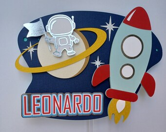 Outer space caketopper/astronaut/rocket/planet/blue silver/star