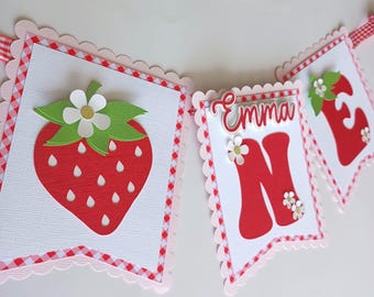 Strawberry Highchair Banner ONE: Berry Theme Party Decor