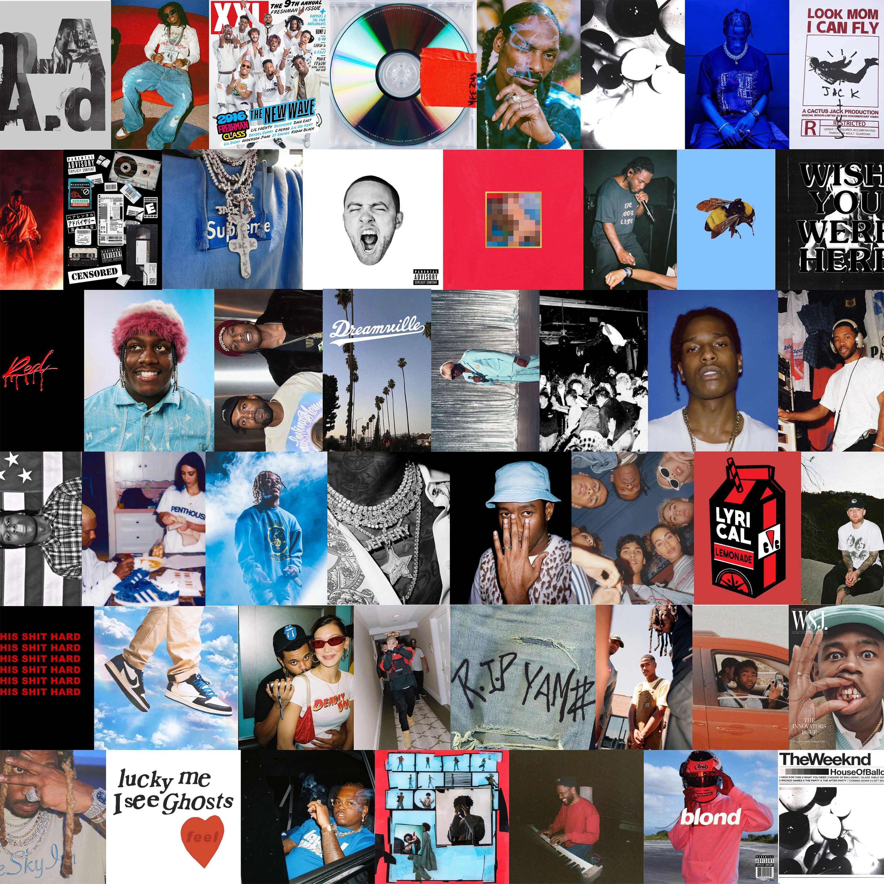 Set of 96 Unique Album Covers - Wall Collage Kit | Decoration HIP-HOP | Rap  | Music Bands | Posters Measure 6x6 inches | Printed on GLOSS Paper | Set