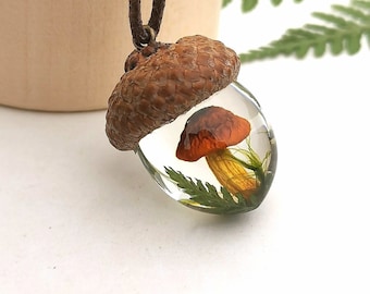 Natur Pendant, Botanic Pendant, Acorn Pendant, Acorn Mushroom and Moss Pendant, Botanic Jewelry, Boho Pendant, Forest Pendant, Natur Jewelry