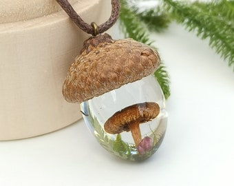 Pendant Acorn, Oak Nut,  Heather Jewelry, Acorn Necklace, Forest Mushroom Pendant, Natural Pendant, Boho Pendant, Fairy Amulet