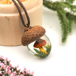 Colgante Natur, Colgante Botánico, Colgante Bellota, Colgante Seta Bellota y Musgo, Joyería Botánica, Colgante Boho, Colgante Bosque, Joyería Natur imagen 3