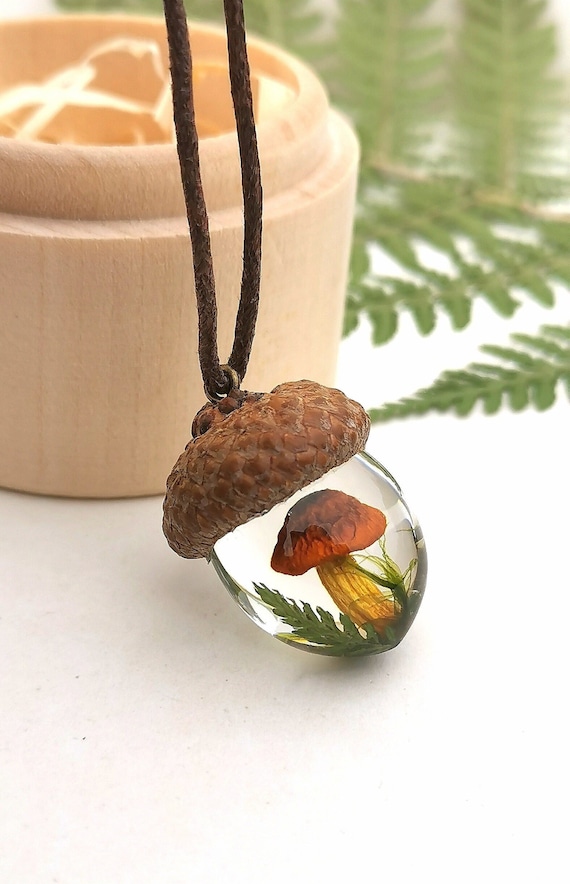 Natur Pendant, Botanic Pendant, Acorn Pendant, Acorn Mushroom and Moss Pendant, Botanic Jewelry, Boho Pendant, Forest Pendant, Natur Jewelry