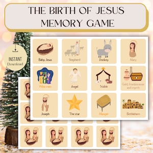The Birth of Jesus Memory Game , Christmas Activity for Sunday School, Daycare & Homeschool, Nativity Advent Game and Bible Lessons for Kids